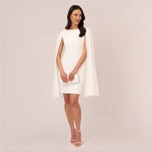 Adrianna Papell Elegant White Off Shoulder Cape Dress